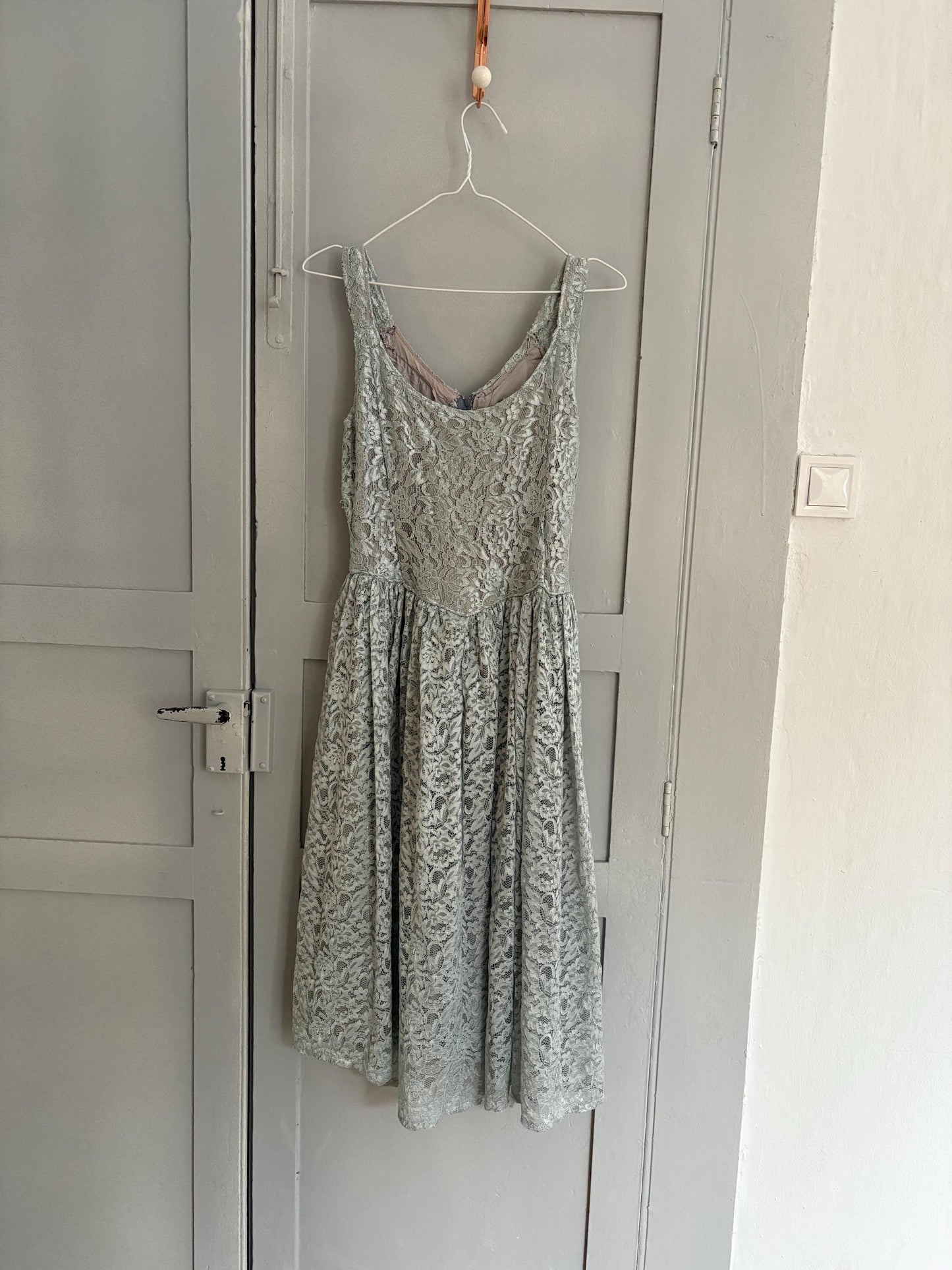 Vintage Handmade pastel blue lace princess dress, Elegant wedding guest outfit
