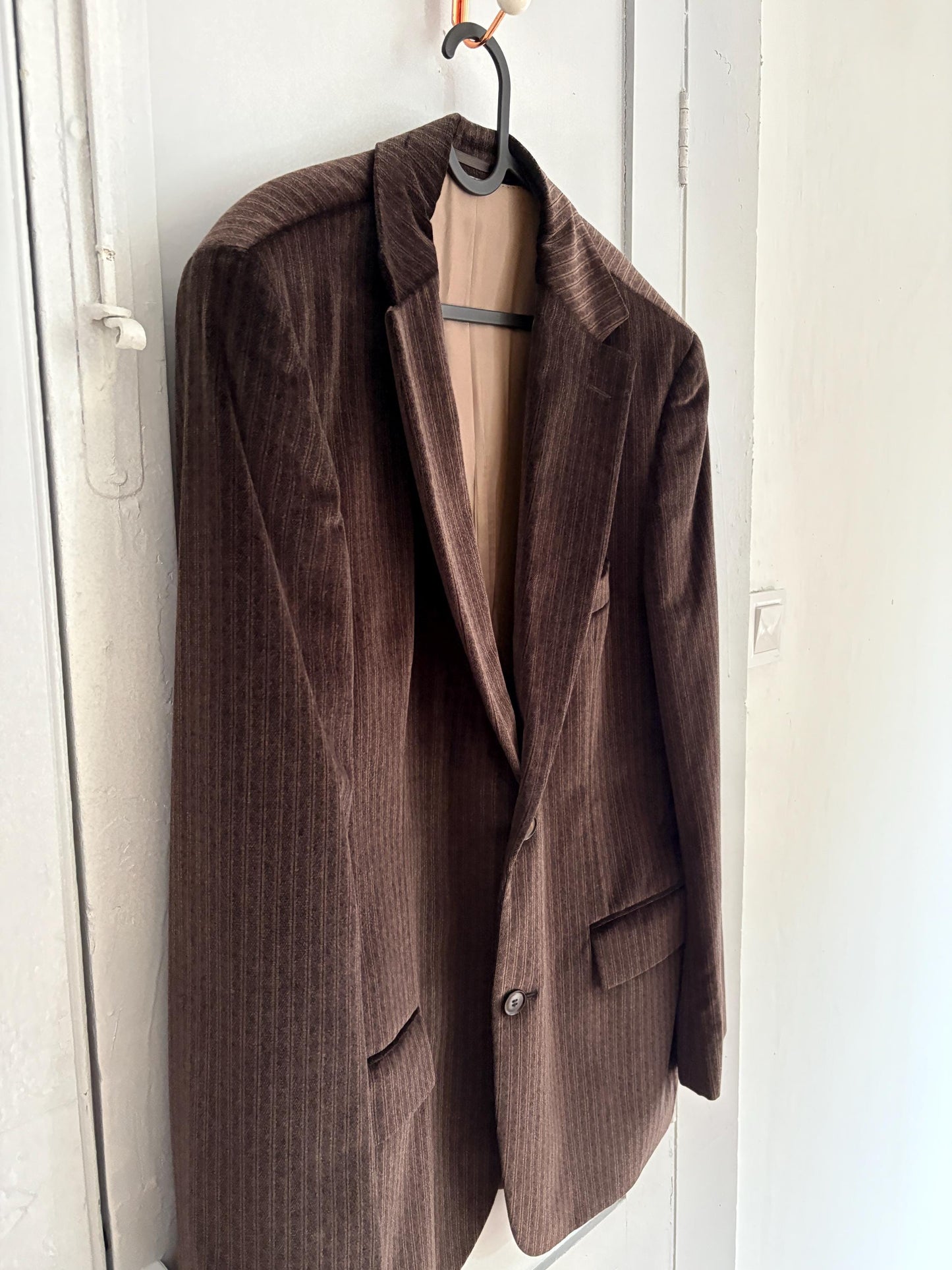 BOSS Hugo Boss velour brown blazer, Dark academia velvet double breasted americana, Oversized boyfriend autumn coat, Professor clothing