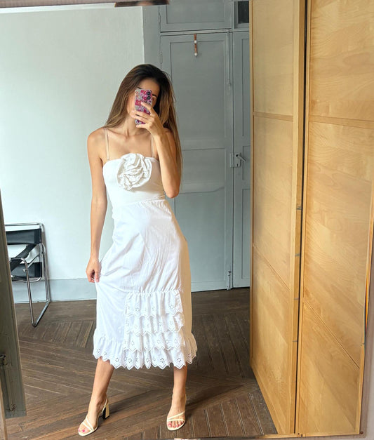 Vintage long white Cottage core underskirt, Romantic Landhaus look maxi skirt, Picnic Wedding guest outfit, EU 44 - USA 16