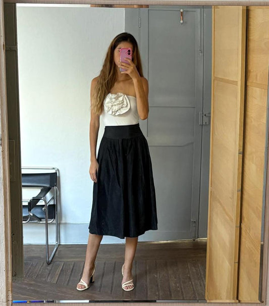 Vintage black midi skirt, Elegant Retro balloon skirt, Feminine high waist mid skirt, Festive midi skirt, 1940s - 1960s outfit