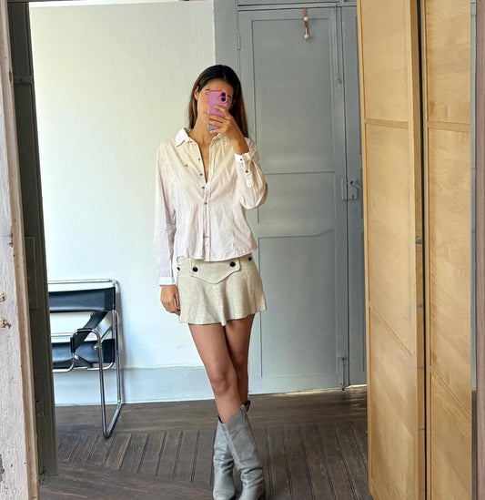 Vintage LLOYD'S brown and white striped formal woman blouse, Elegant button down shirt, M