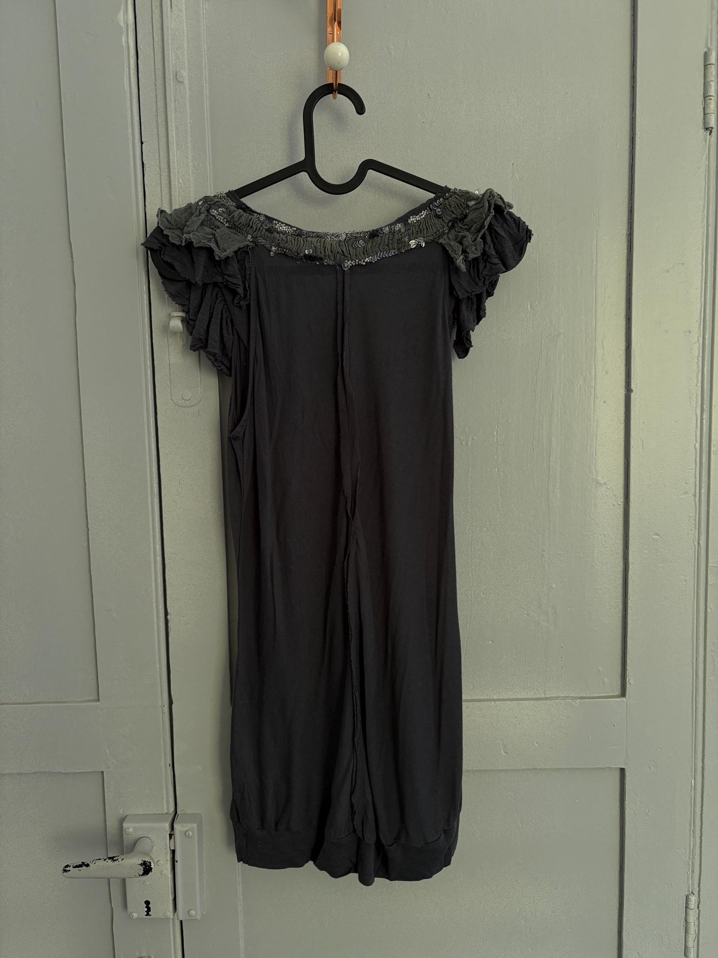 Patrizia pepe modal grey sequin embellished vintage shirt, Soft festive designer brand new years eve top, S