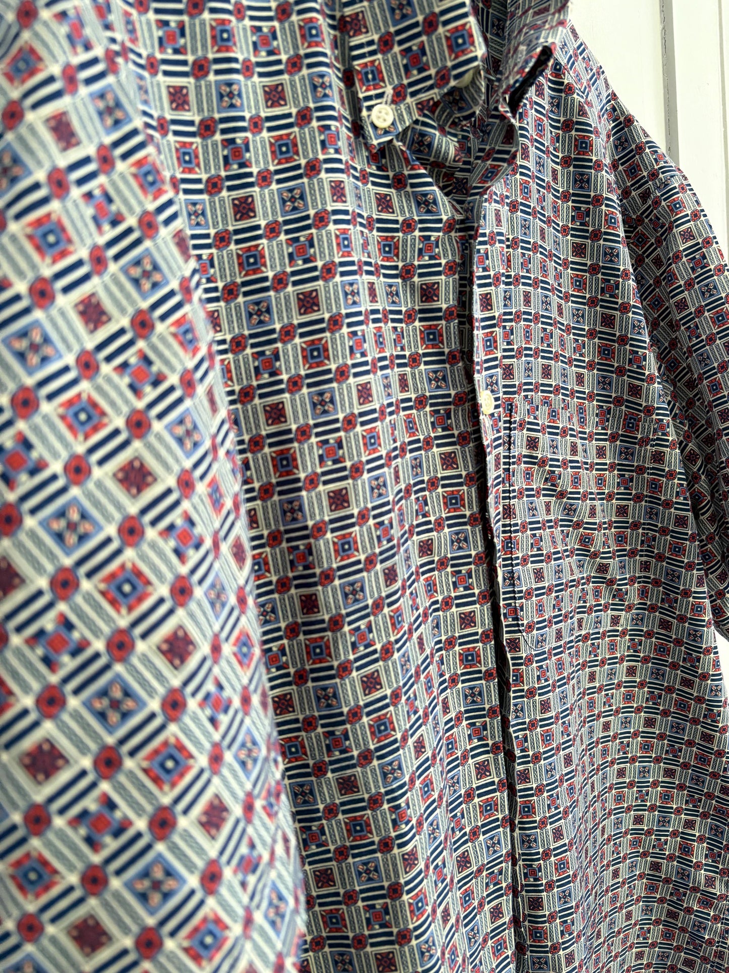 Retro Men's button down shirt, Blue groovy print blouse, Colourful patterned top, Cute short sleeve summer shirt, Loose 70s blouse, XXL