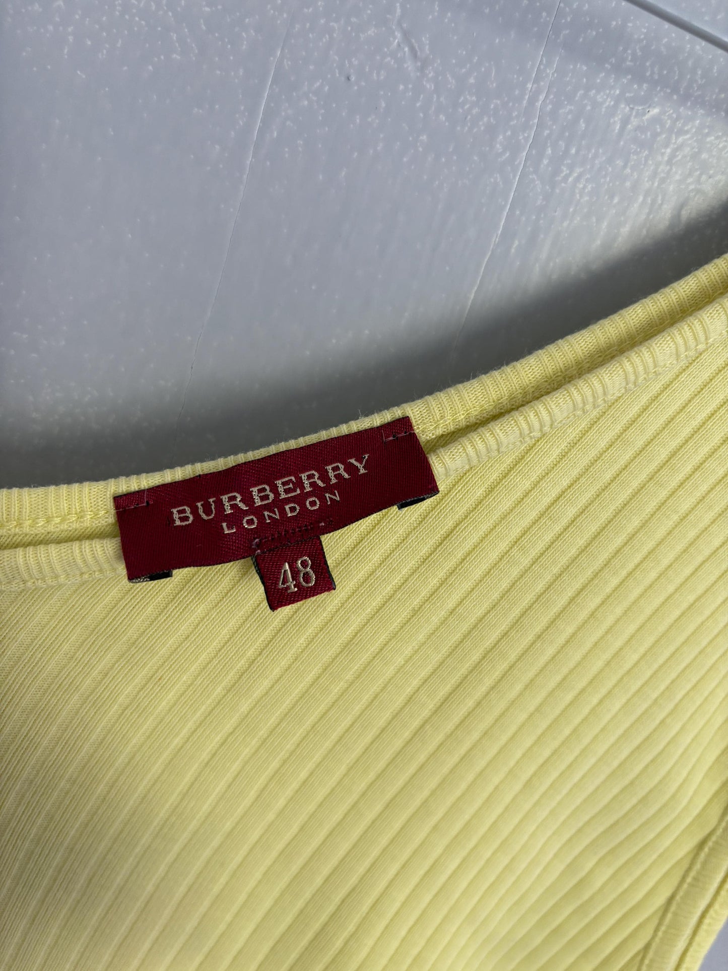 Burberry London vintage pastel yellow tank top, Designer V neck camisole, Classic branded preppy summer shirt