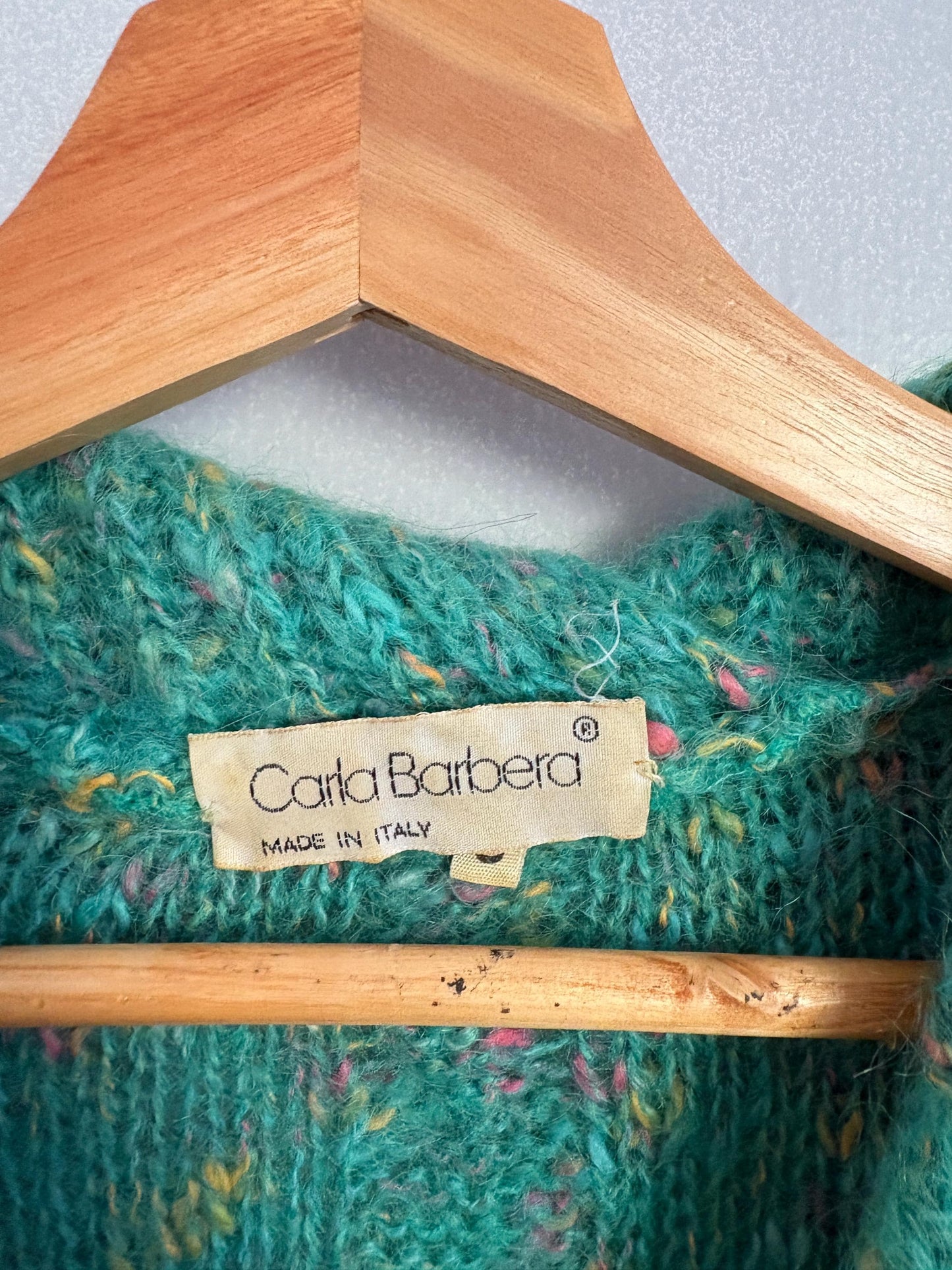 Carla Barbera vintage green confetti pullover, Italian designer jumper, Retro colourful knitwear, 80s ugly Christmas sweater