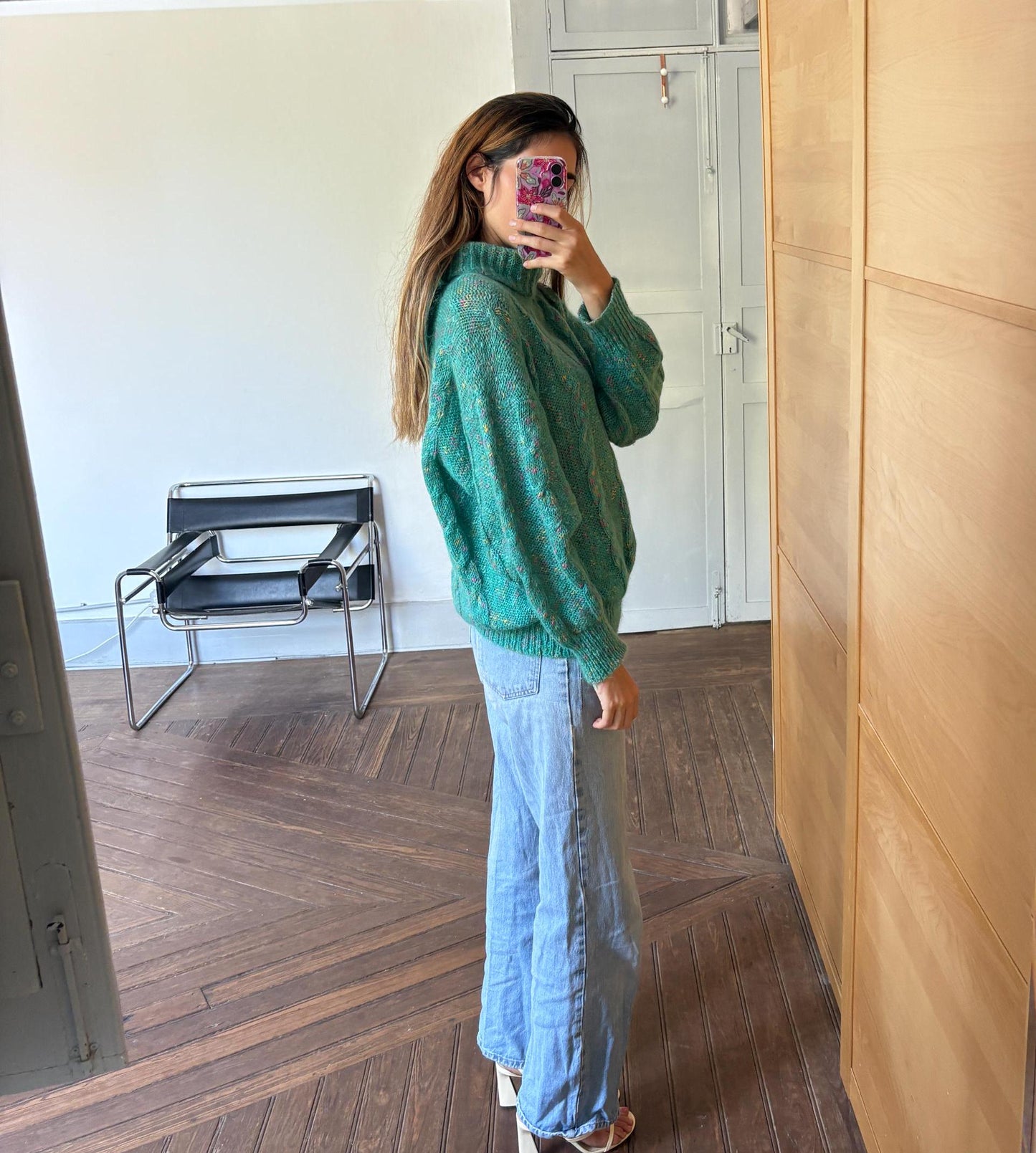 Carla Barbera vintage green confetti pullover, Italian designer jumper, Retro colourful knitwear, 80s ugly Christmas sweater
