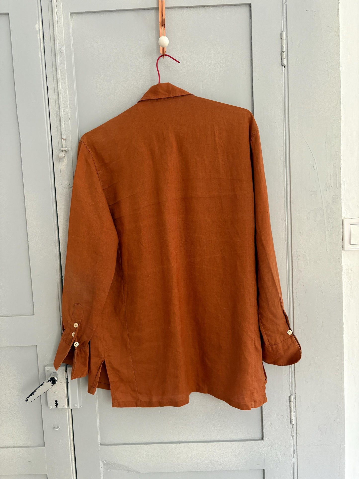 Vintage burnt orange Zara shirt – M, 100% ramie, minimalist button down, plant fiber, slow fashion wardrobe essential