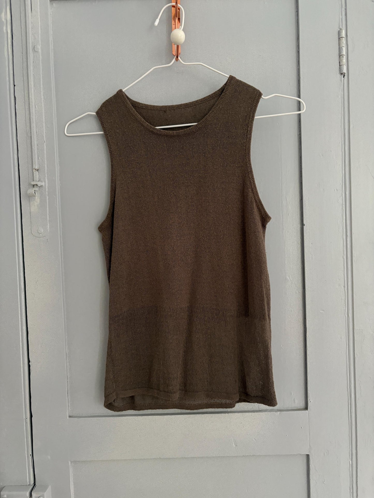 Vintage moss green minimalist tank top, Sleeveless basic Y2k fit Sexy see through used woman clothing, Artichoke natural colour shirt, XS