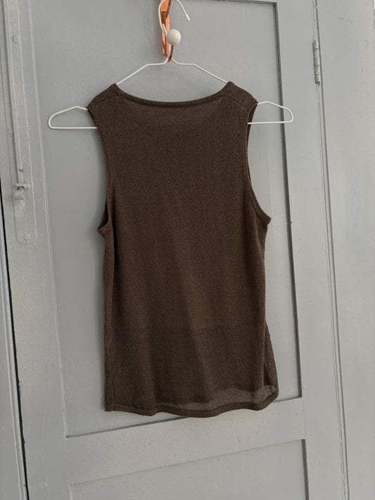 Vintage moss green minimalist tank top, Sleeveless basic Y2k fit Sexy see through used woman clothing, Artichoke natural colour shirt, XS