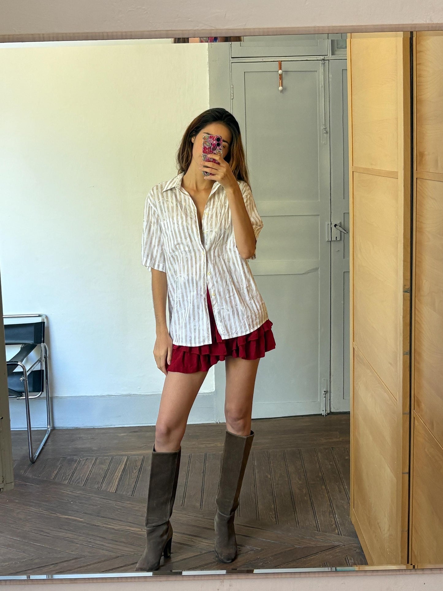 Vintage striped floral Button-Down Shirt - Oversized Summer Shirt