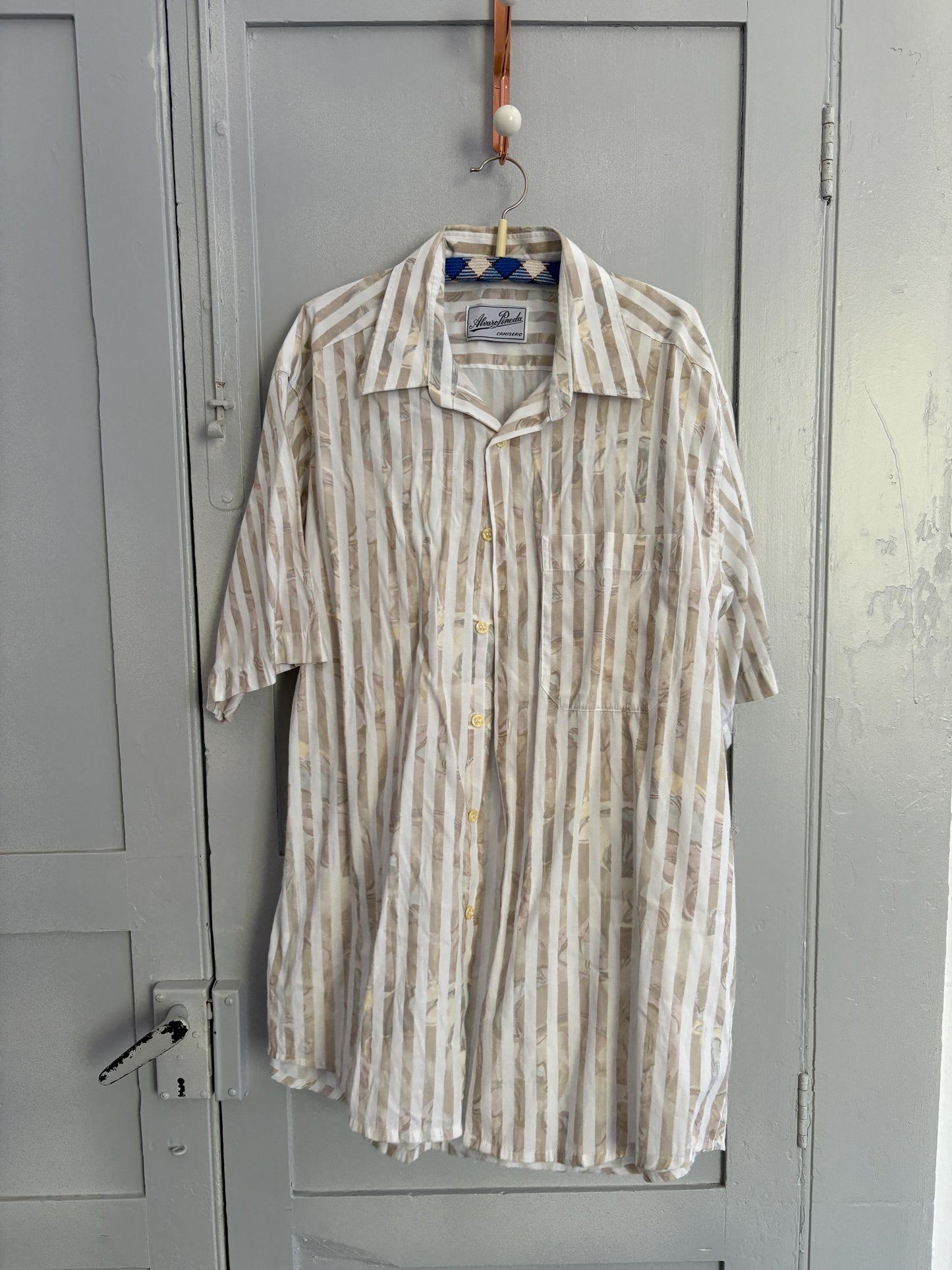 Vintage striped floral Button-Down Shirt - Oversized Summer Shirt