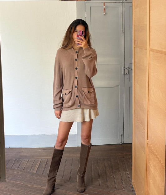 Vintage tan Emidio Tucci Luxe cardigan - Long sleeved cashmere blend light brown vest, Super soft winter knit sweater, Designer Jumper, XL