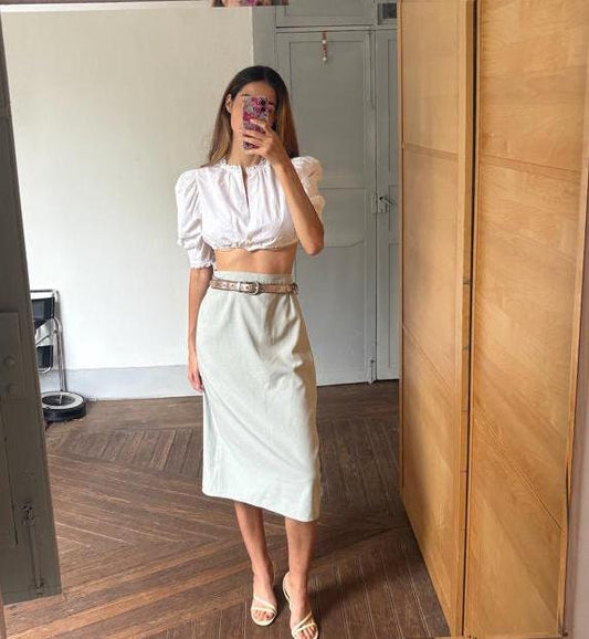 Vintage long High-Rise pencil Skirt with Elegant fit and back Split, Feminine office wear, XL