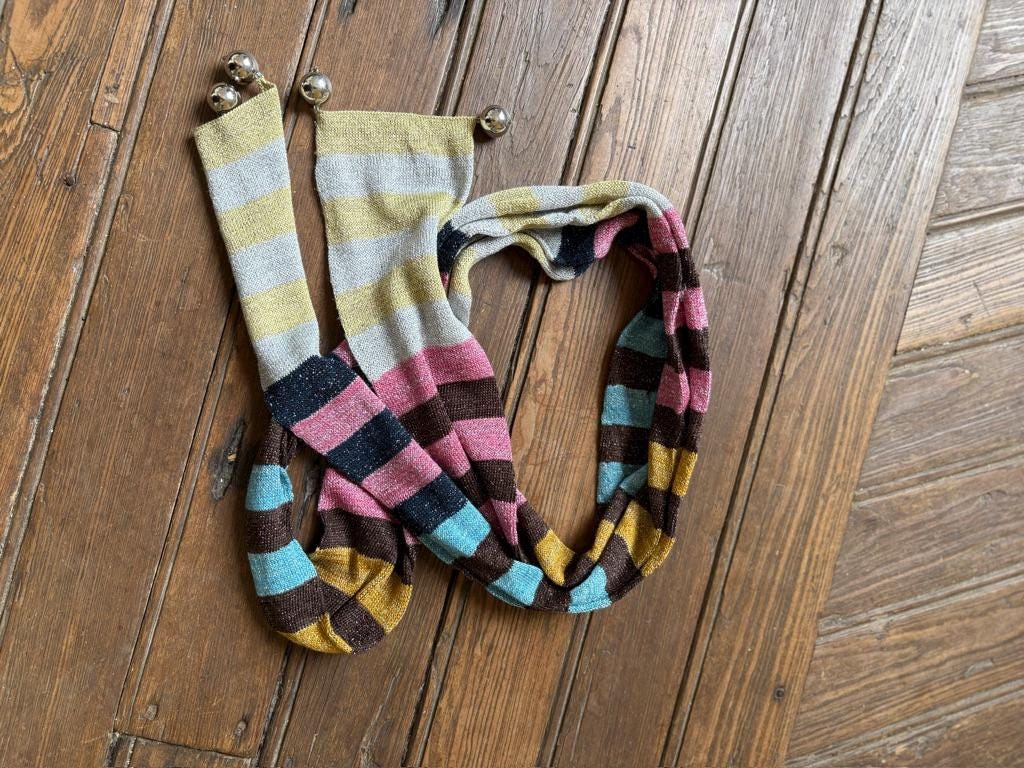 Vintage stylish striped scarf with glitter and silver balls, Thin long colourful lycra scarf
