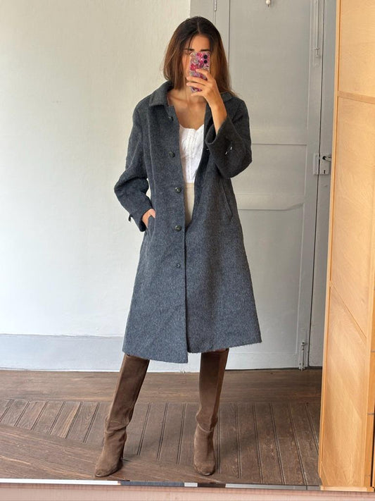 Vintage blue LLama wool coat, Alpaca Women's Long Winter Coat, Merino wool long ciat