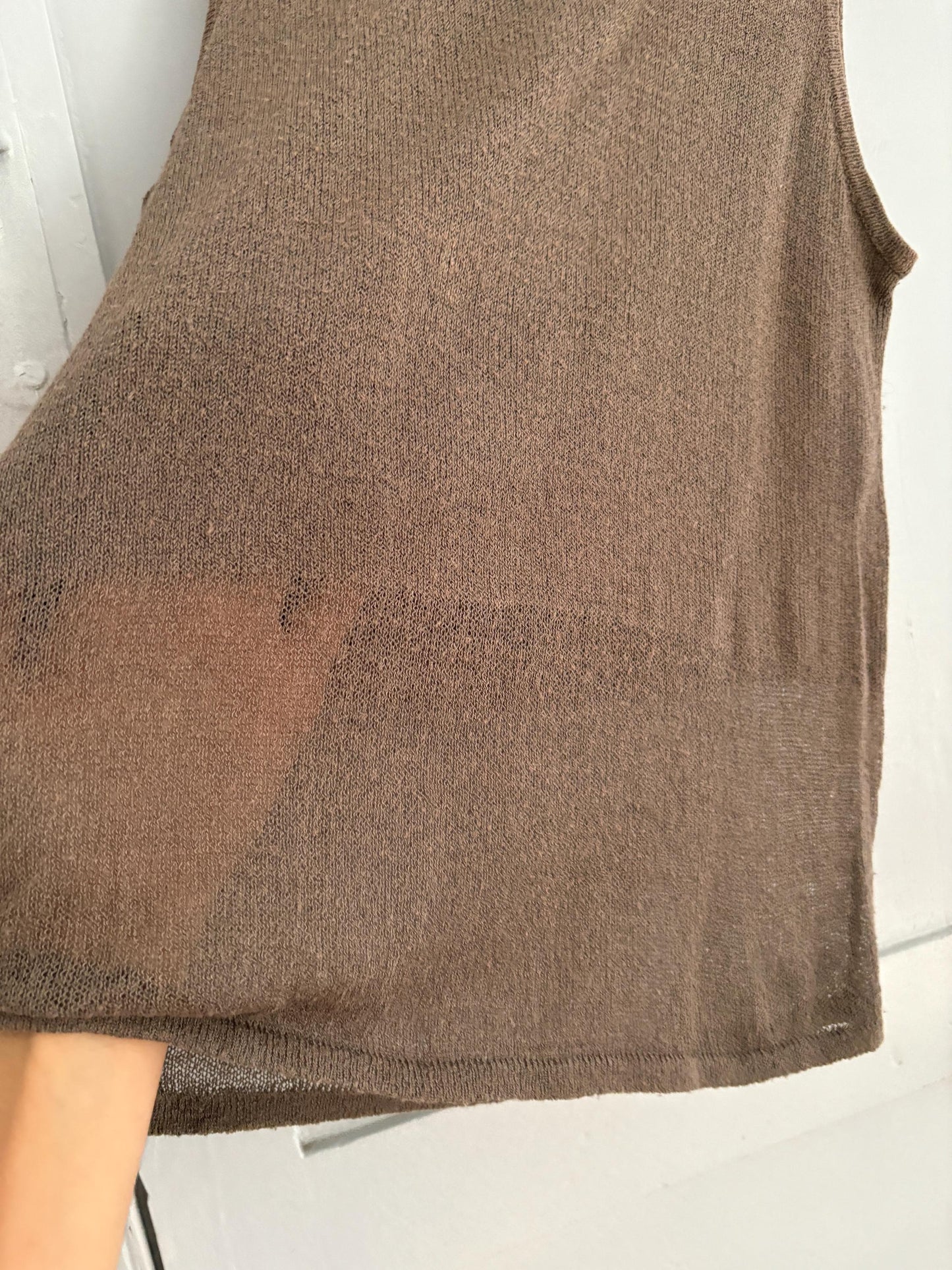 Vintage moss green minimalist tank top, Sleeveless basic Y2k fit Sexy see through used woman clothing, Artichoke natural colour shirt, XS