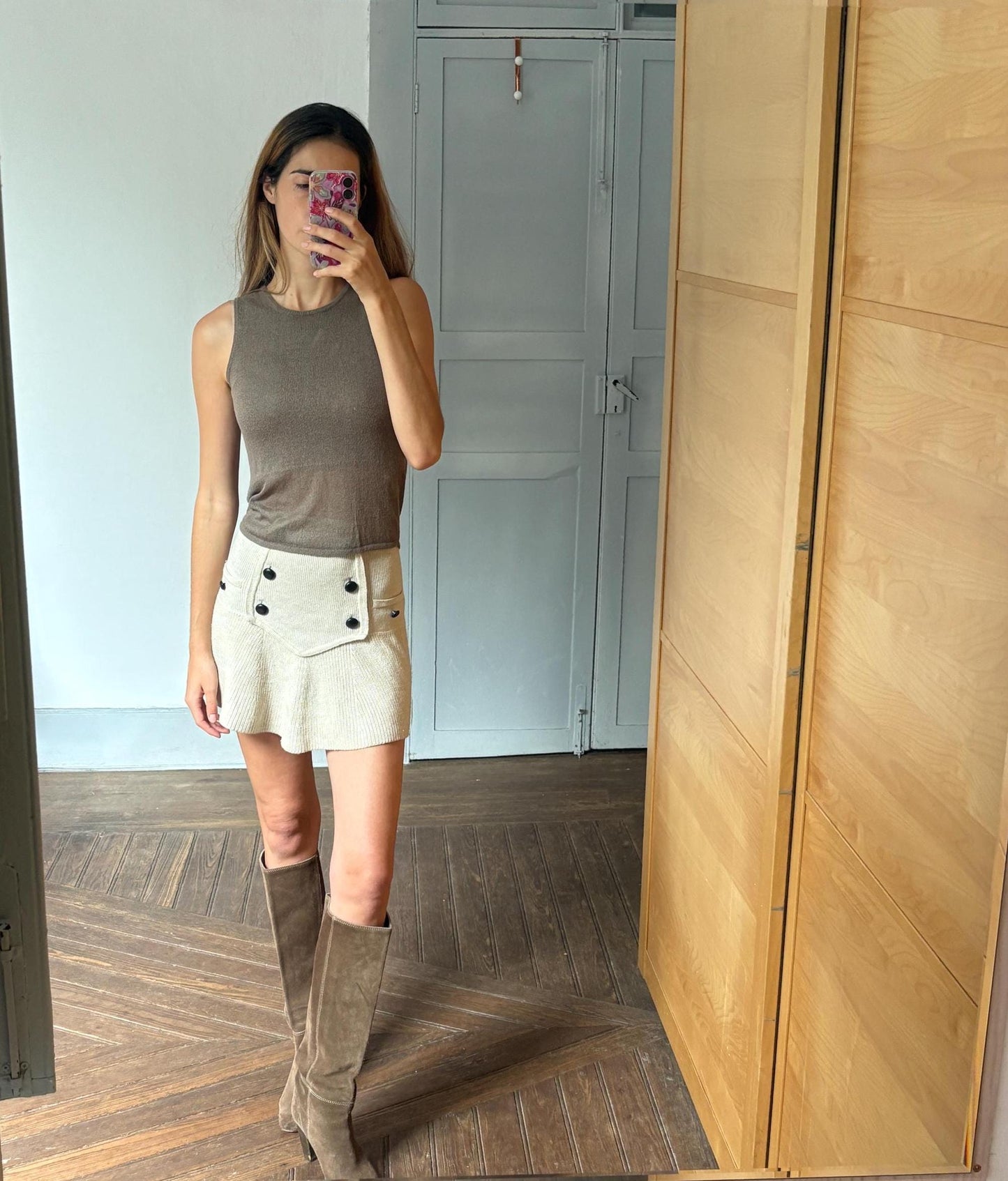 Vintage moss green minimalist tank top, Sleeveless basic Y2k fit Sexy see through used woman clothing, Artichoke natural colour shirt, XS