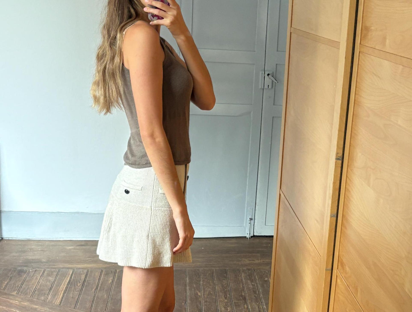Vintage moss green minimalist tank top, Sleeveless basic Y2k fit Sexy see through used woman clothing, Artichoke natural colour shirt, XS