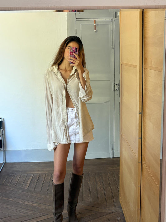 Vintage RIFLE JEANS white denim mini skirt, Y2k low waist mini jeans skirt, 30, L