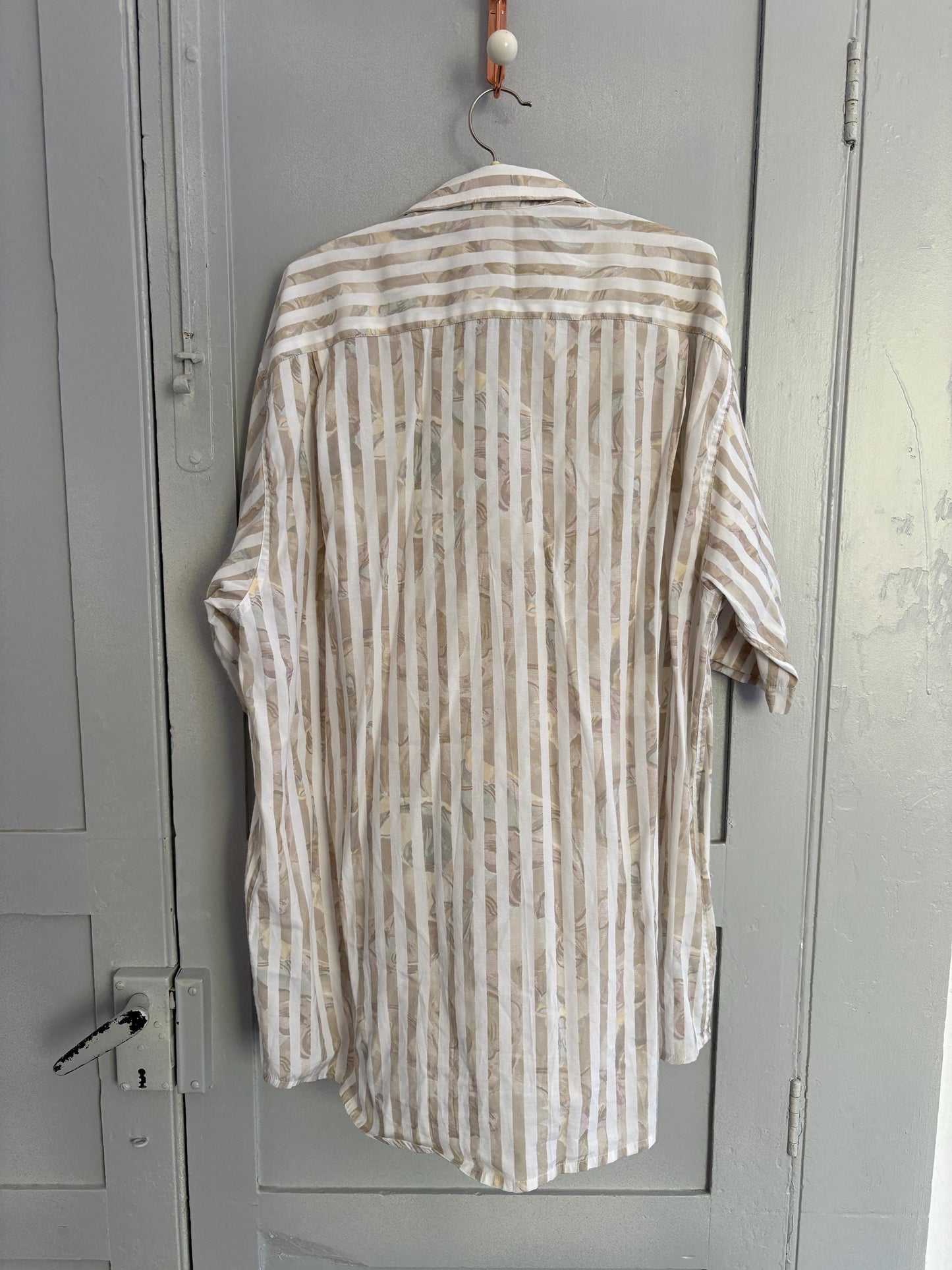 Vintage striped floral Button-Down Shirt - Oversized Summer Shirt