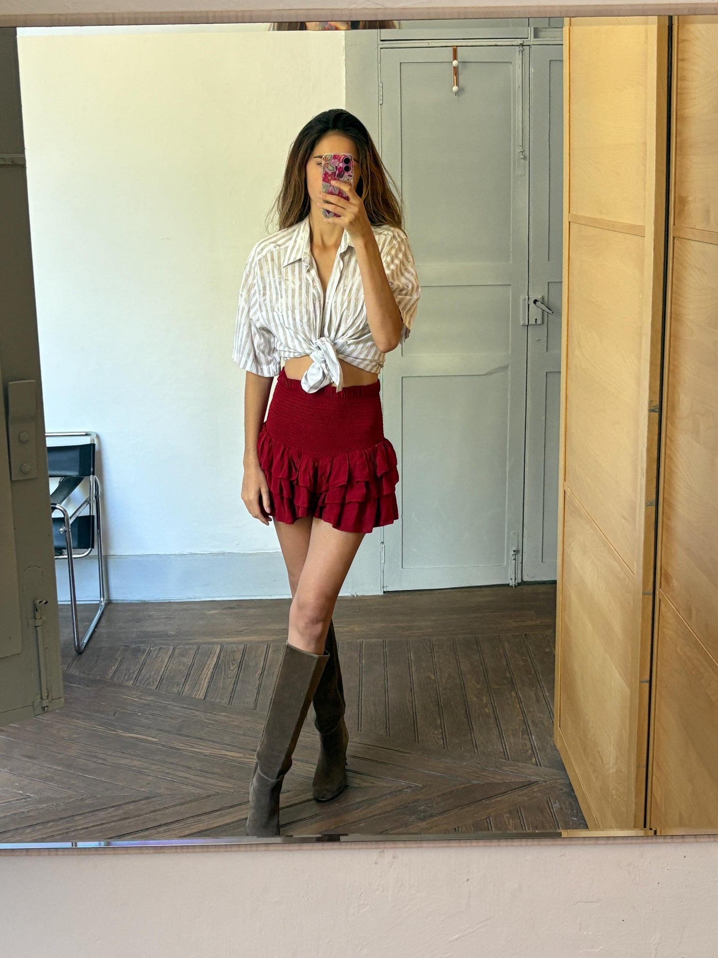 Vintage striped floral Button-Down Shirt - Oversized Summer Shirt