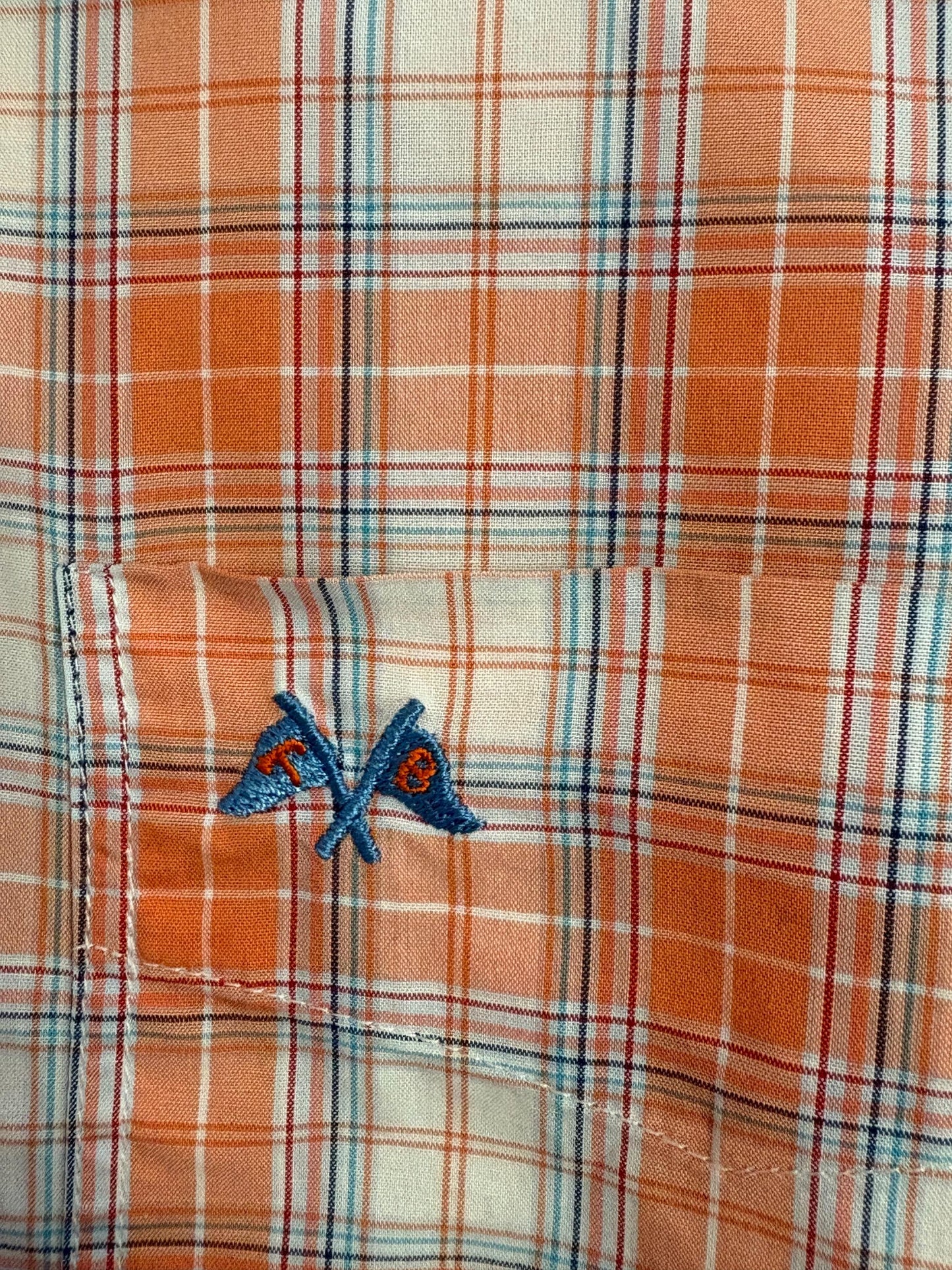 Vintage Thomas BURBERRY Orange plaid men blouse, Oxford designer shirt, XL