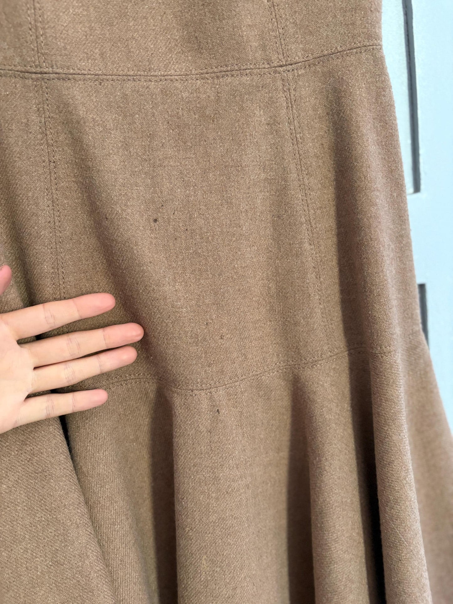 Vintage Adolfo Dominguez Fit & Flare Wool Dress | Soft Brown Mini Dress | Academia Fall Aesthetic