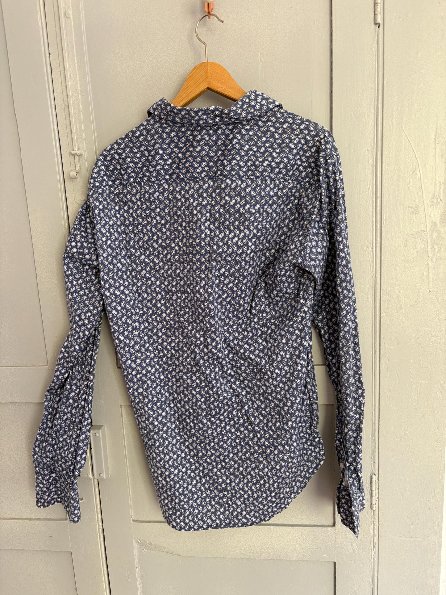 Vintage Paisley print Men's button up shirt, Blue and white Oxford shirt, Elegant playful blouse