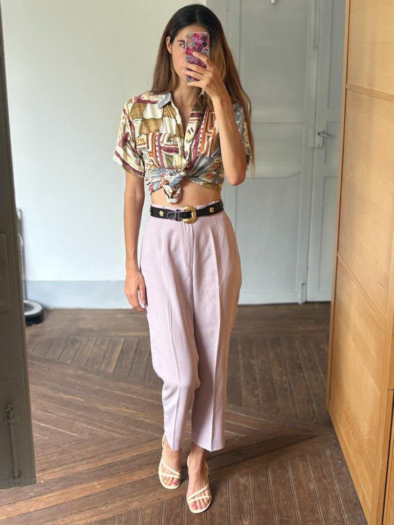 Vintage abstract 80s woman blouse, Retro colourful button up shirt, Cute 70s summer shirt, Dina Ariel Petites