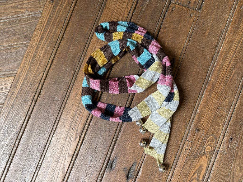 Vintage stylish striped scarf with glitter and silver balls, Thin long colourful lycra scarf