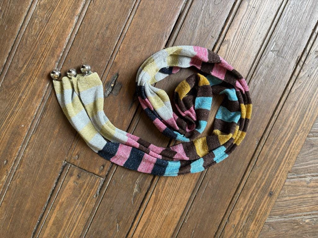 Vintage stylish striped scarf with glitter and silver balls, Thin long colourful lycra scarf