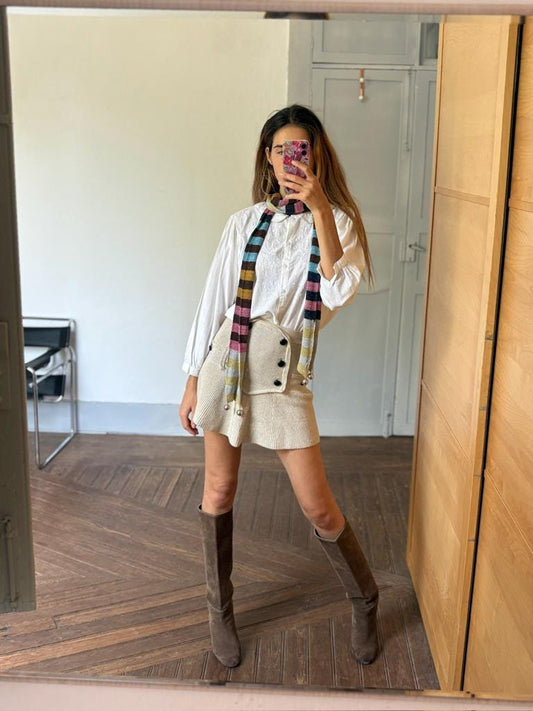 Vintage stylish striped scarf with glitter and silver balls, Thin long colourful lycra scarf