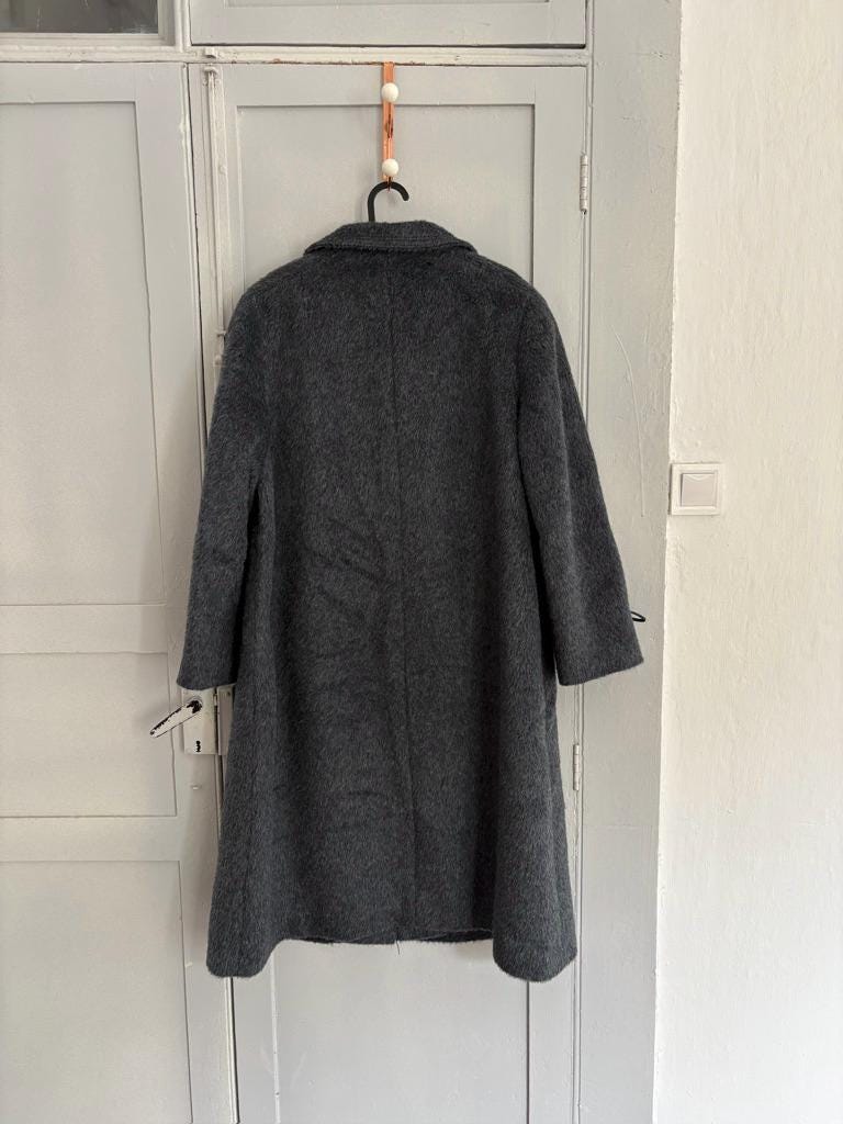 Vintage blue LLama wool coat, Alpaca Women's Long Winter Coat, Merino wool long ciat
