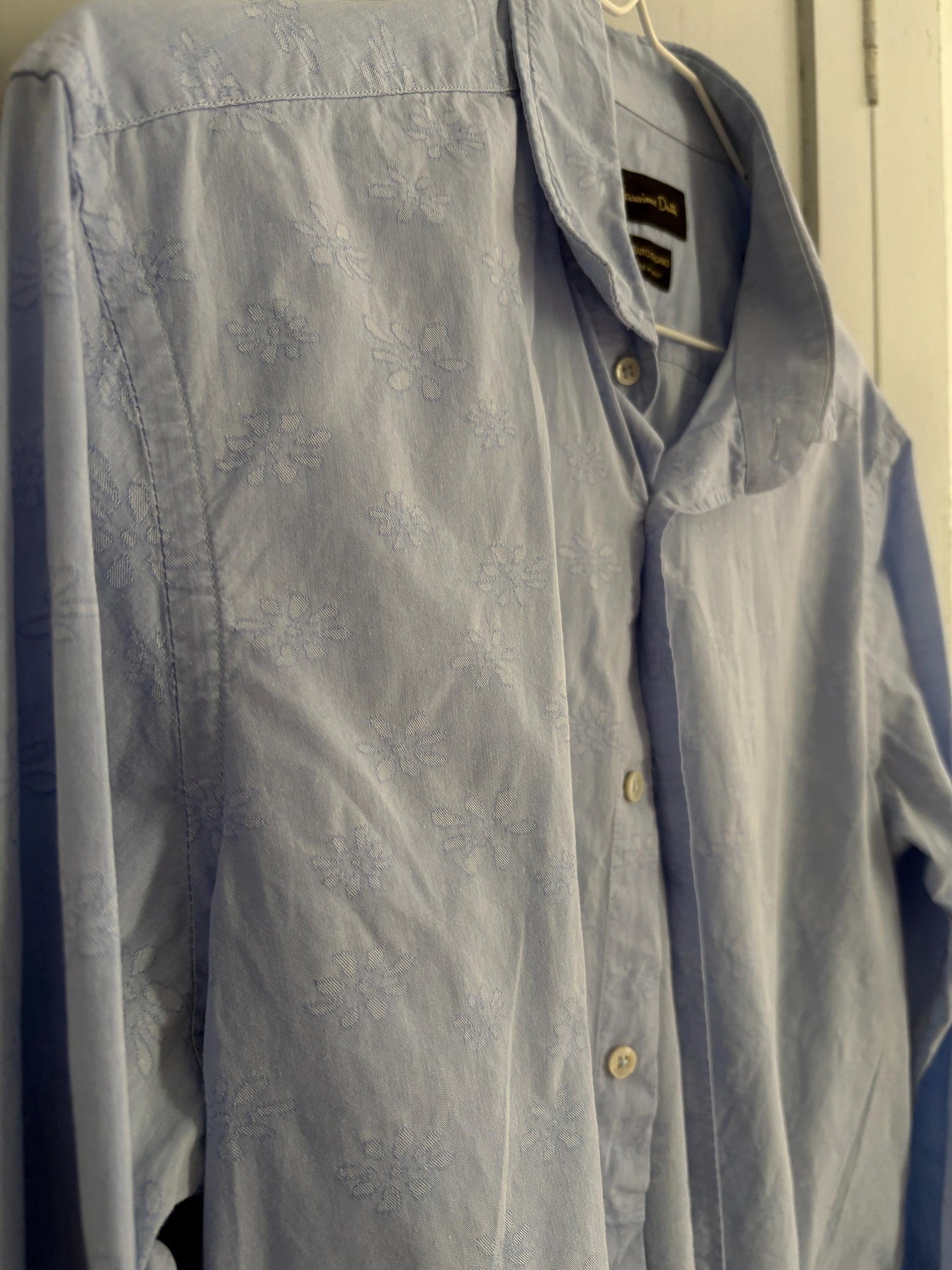 Vintage baby blue Massimo Dutti blouse, Crisp floral print Button-Up shirt, Delicate floral print, Classic Italian Design clothing