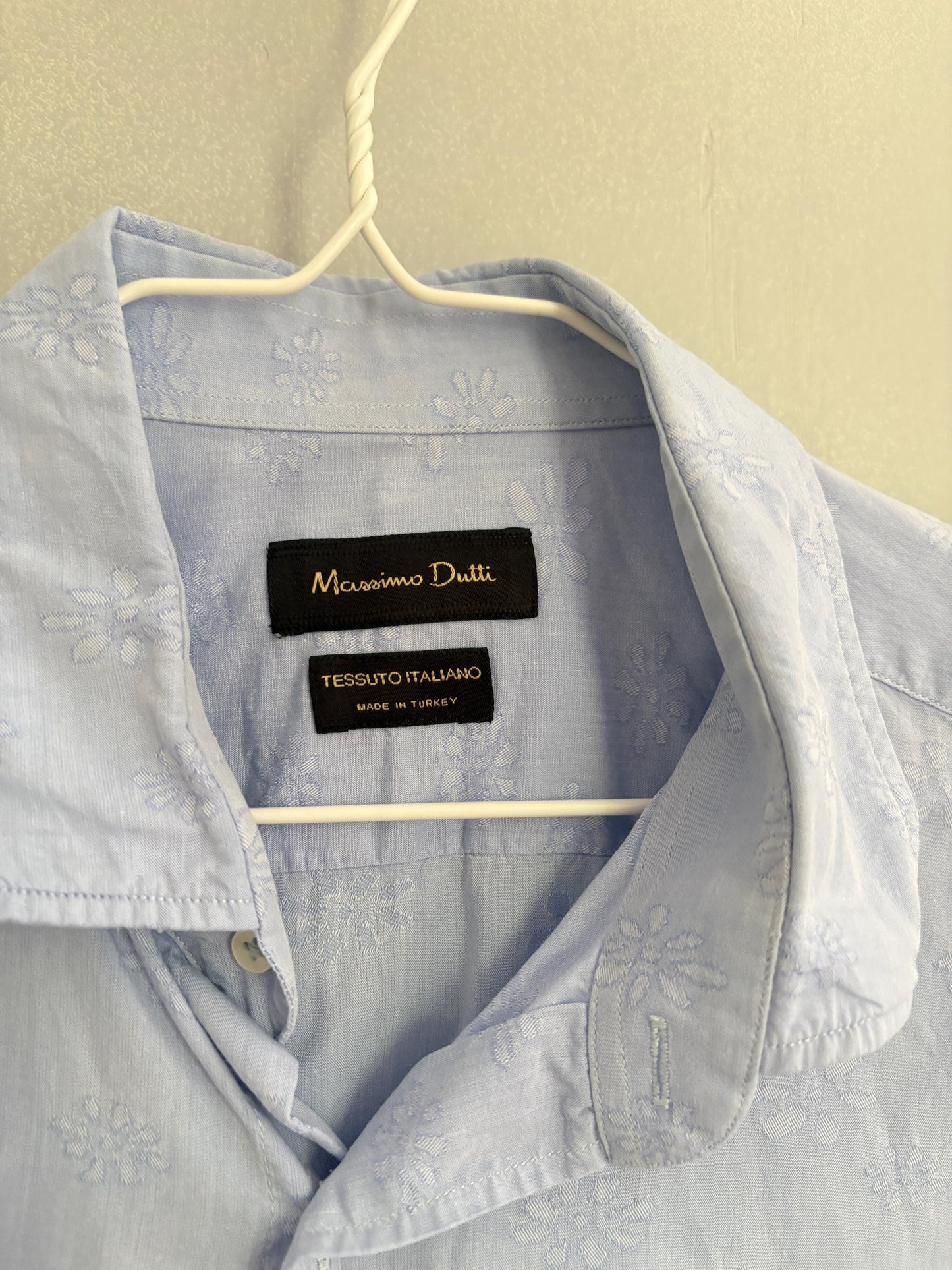 Vintage baby blue Massimo Dutti blouse, Crisp floral print Button-Up shirt, Delicate floral print, Classic Italian Design clothing