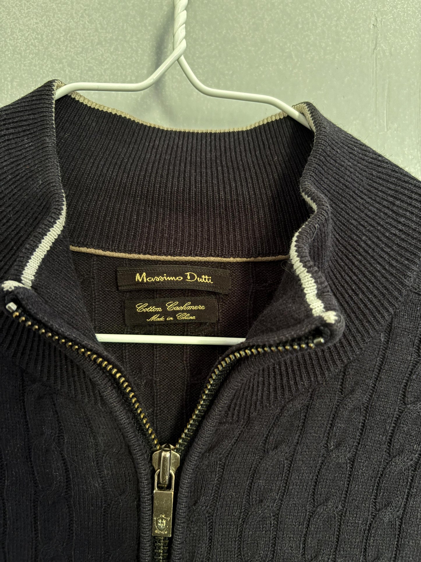 Dark blue vintage cashmere Massimo Dutti Luxe cardigan - Long sleeved navy blue cotton blend vest, Super soft winter knit Designer Jumper, S