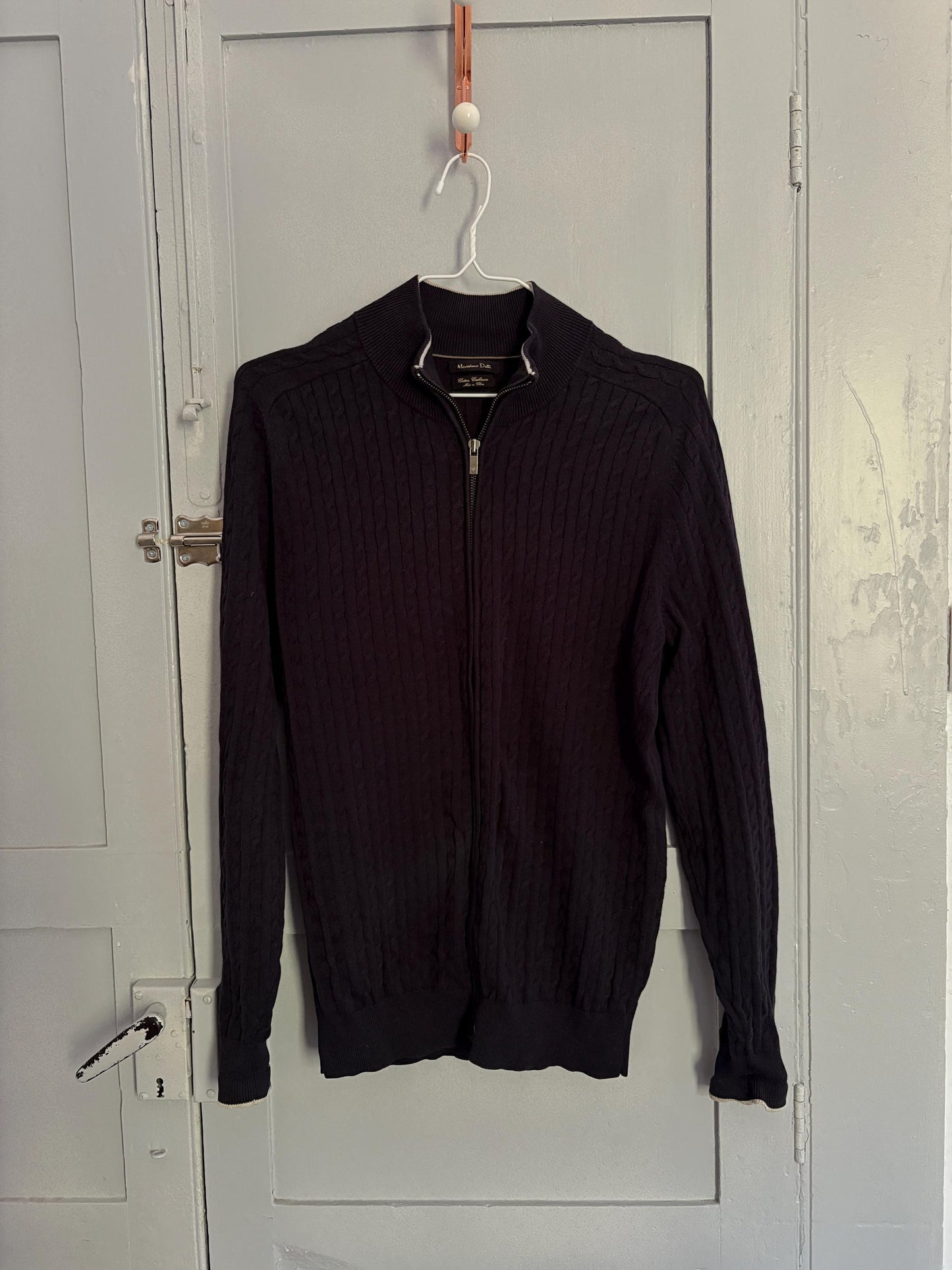 Dark blue vintage cashmere Massimo Dutti Luxe cardigan - Long sleeved navy blue cotton blend vest, Super soft winter knit Designer Jumper, S