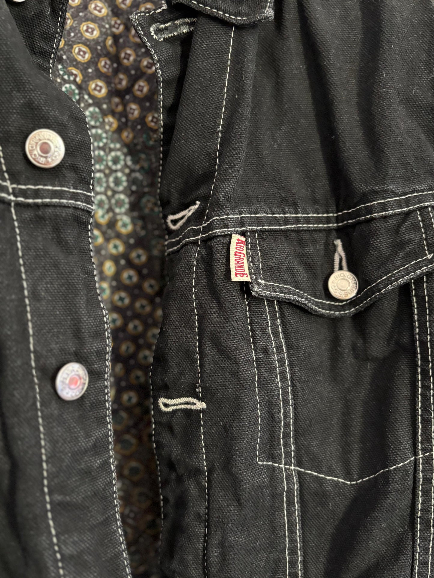 Vintage 1990s Rio Grande Black Puffer Denim Jacket Lined Bomber Fall Outerwear Size Small