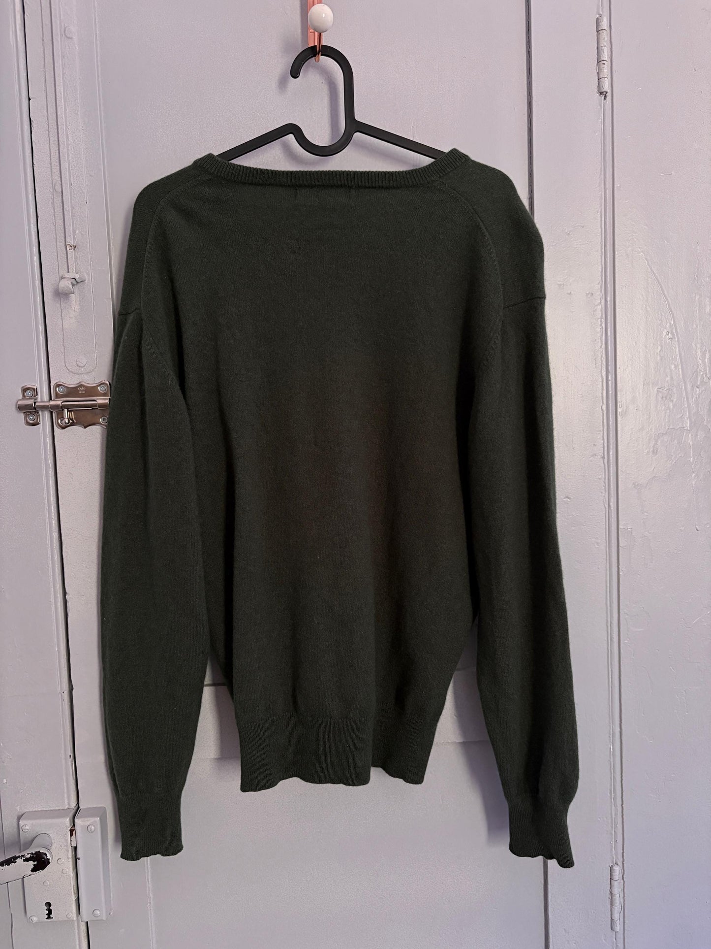 Vintage Cashmere dark green jumper by Emidio Tucci, Designer dark academia sweater, Luxe v-neck winter wear, Super soft knit shirt, Size XL