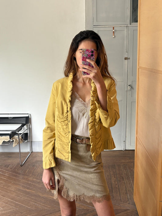 Vintage Ruffle Jacket | Soft Yellow La Ligna Blazer | 90s Feminine Academia