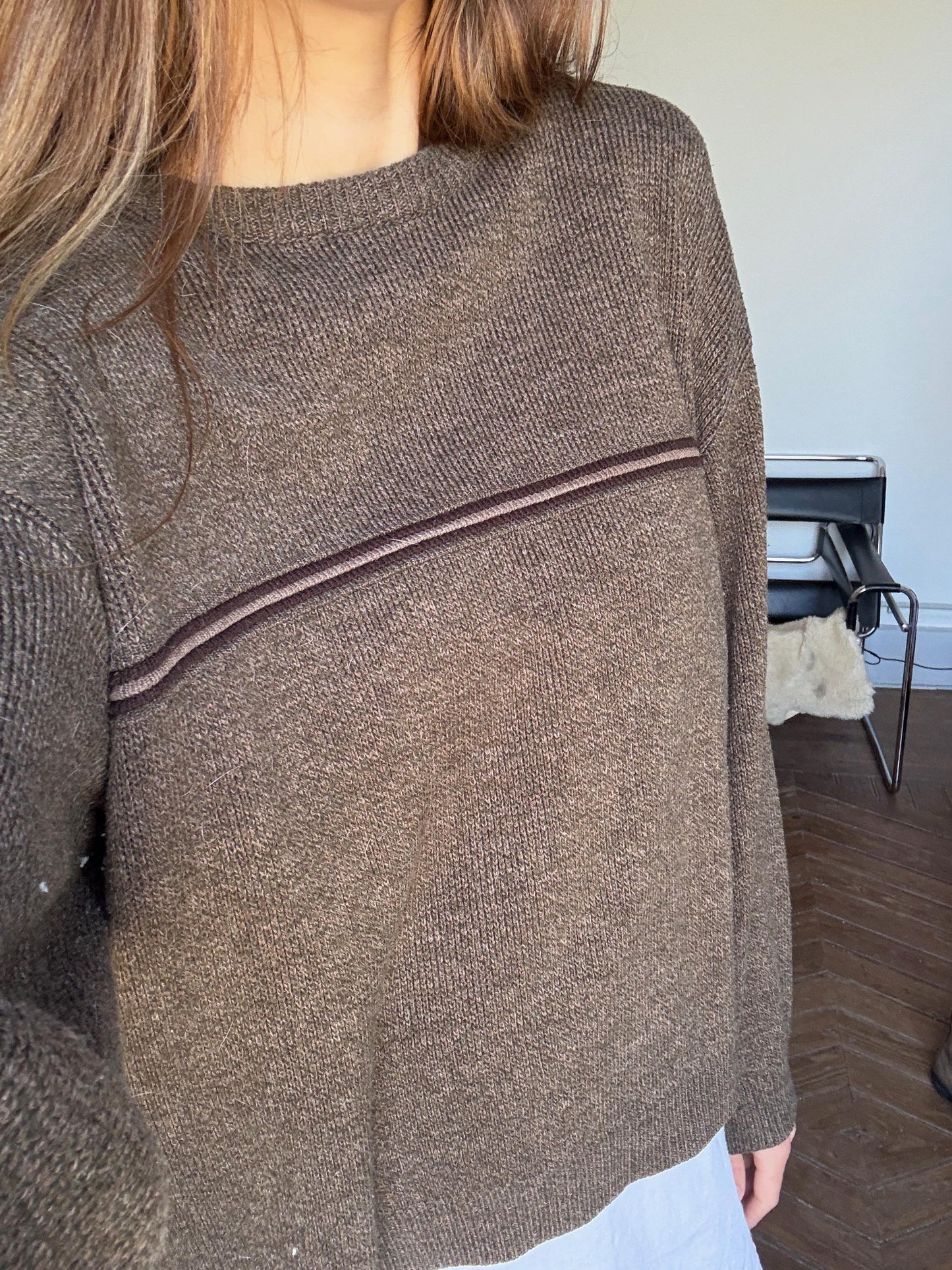 Vintage DARK ACADEMIA winter knit, Dark brown oversized jumper, Original vintage sweater