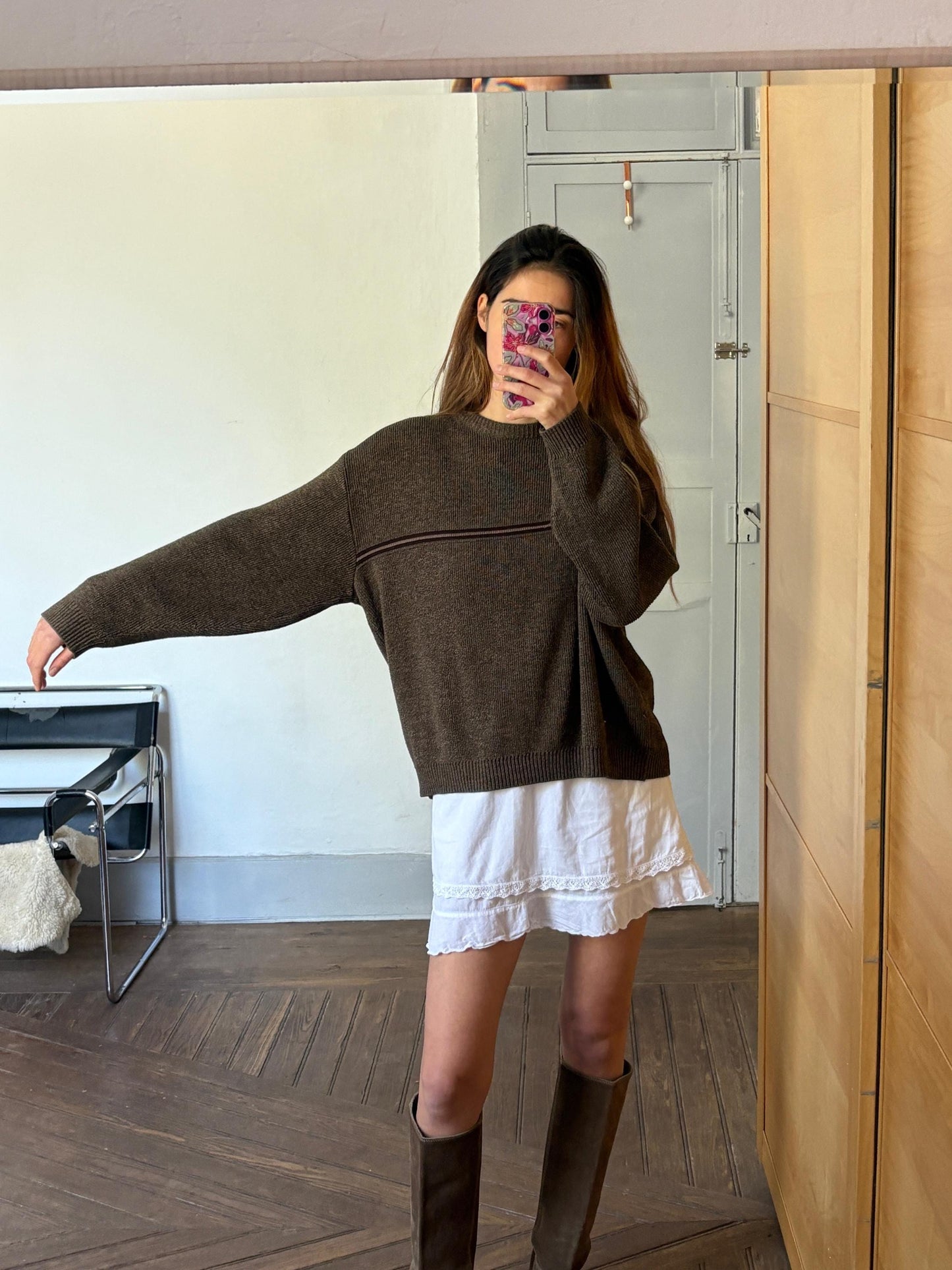 Vintage DARK ACADEMIA winter knit, Dark brown oversized jumper, Original vintage sweater
