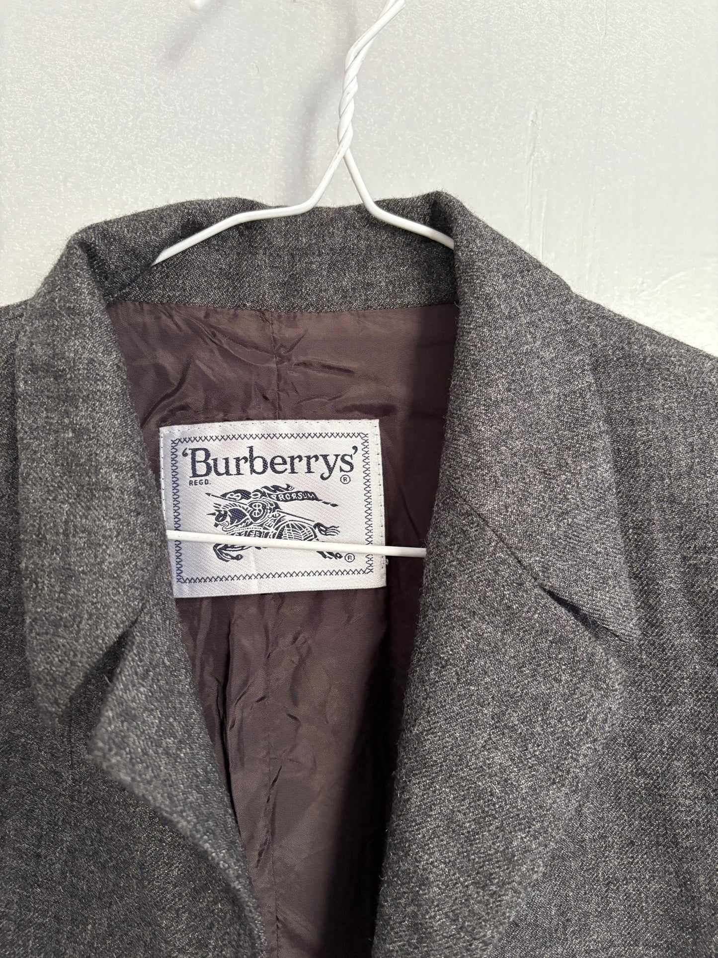 BURBERRYS' Wool 90s grey woman coat, Smart designer blazer jacket, Burberry London Pure Wool suit jacket, Size S
