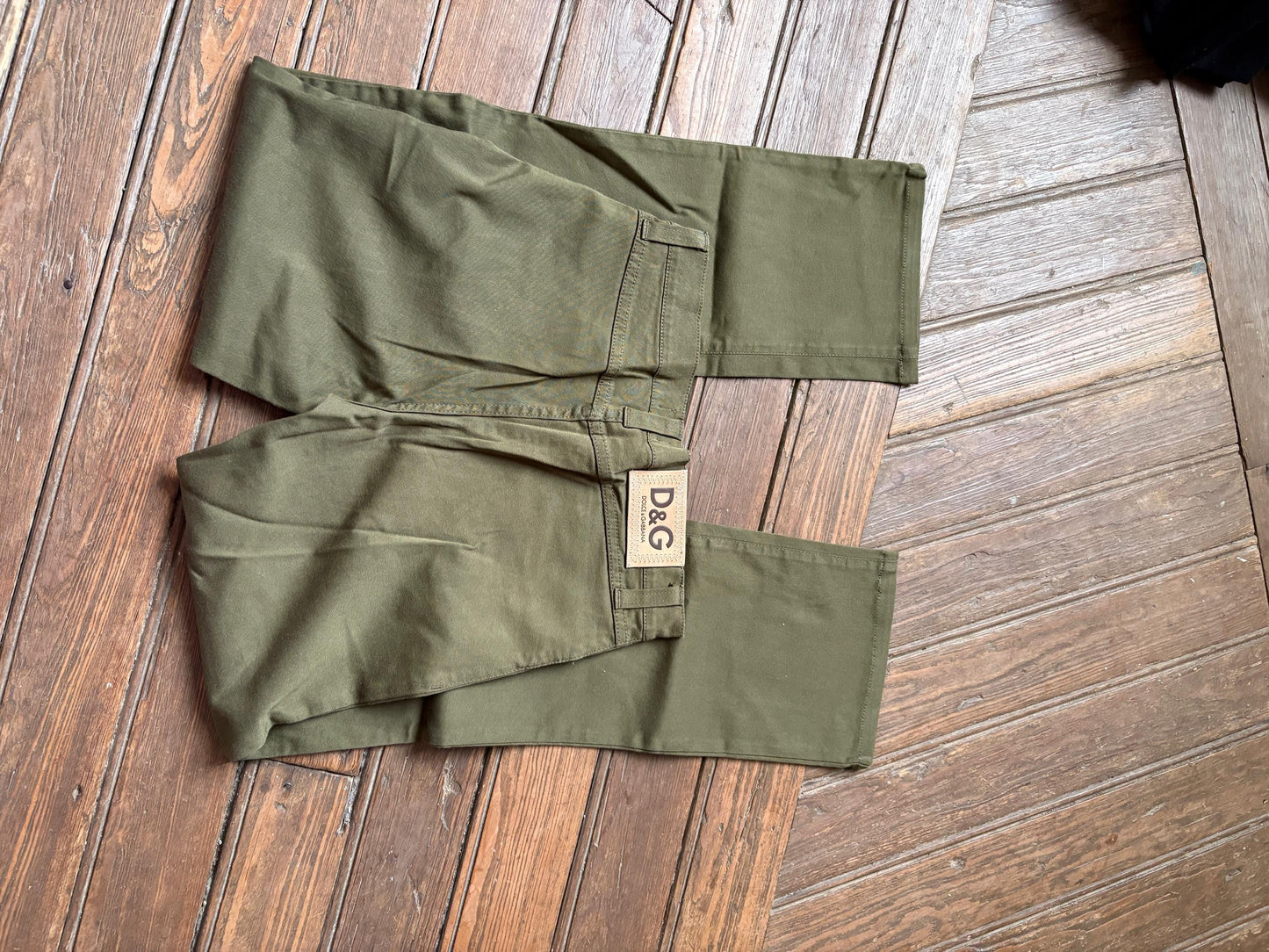 Vintage D & G kaki skinny jeans, Y2K low waist cropped pants, Sexy low rise green trousers by designer brand, 29 43, Made in Italy