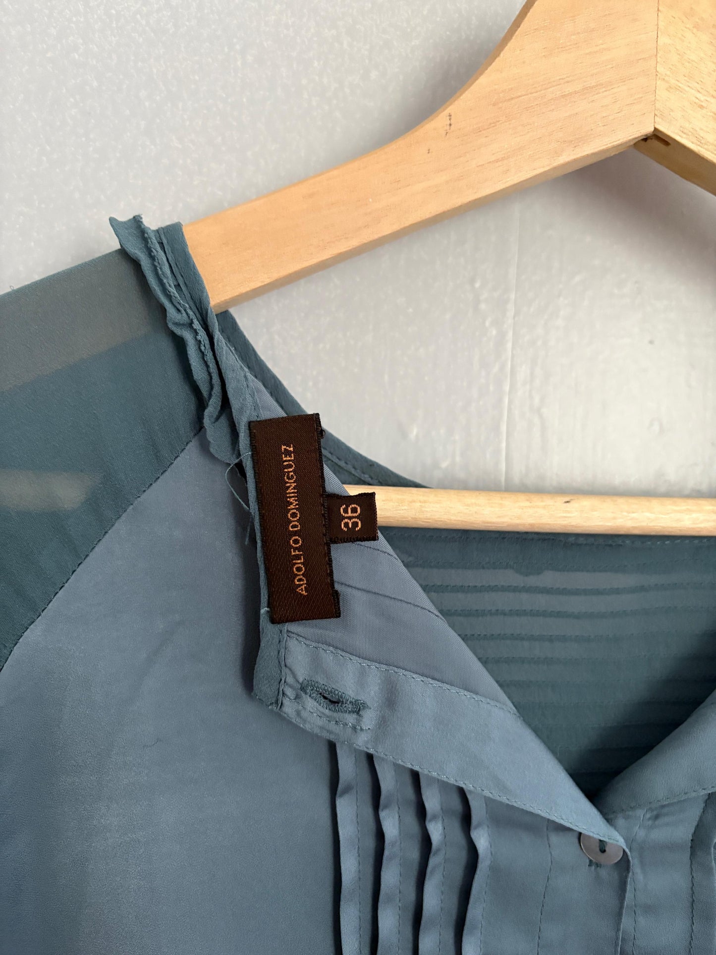 vintage silk Adolfo Dominguez designer shirt, Elegant formal camisole, Blue silk woman top, Secondhand branded clothing