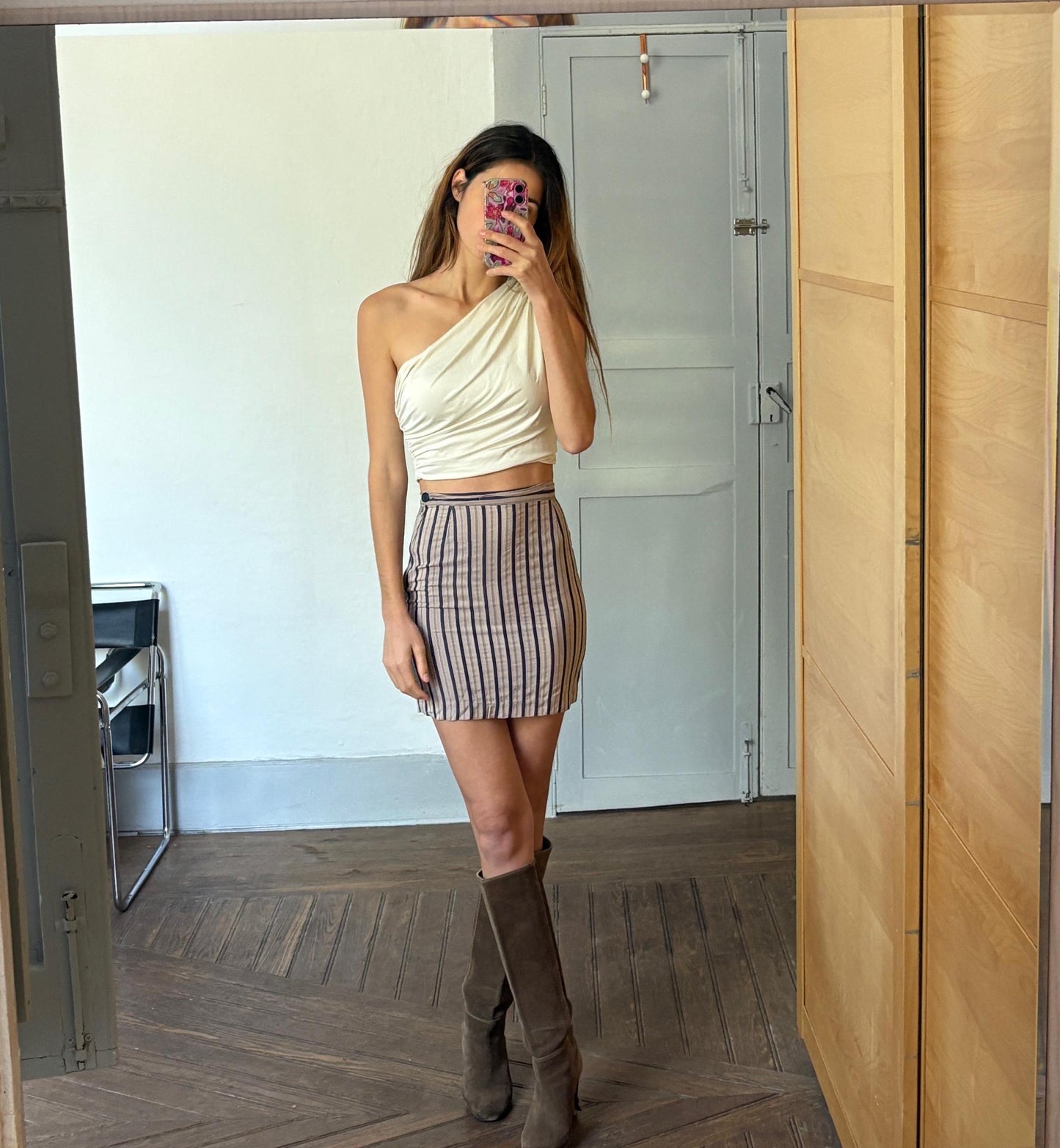 Original vintage sexy striped mini skirt, Tight bodycon pencil skirt, Disco club outfit