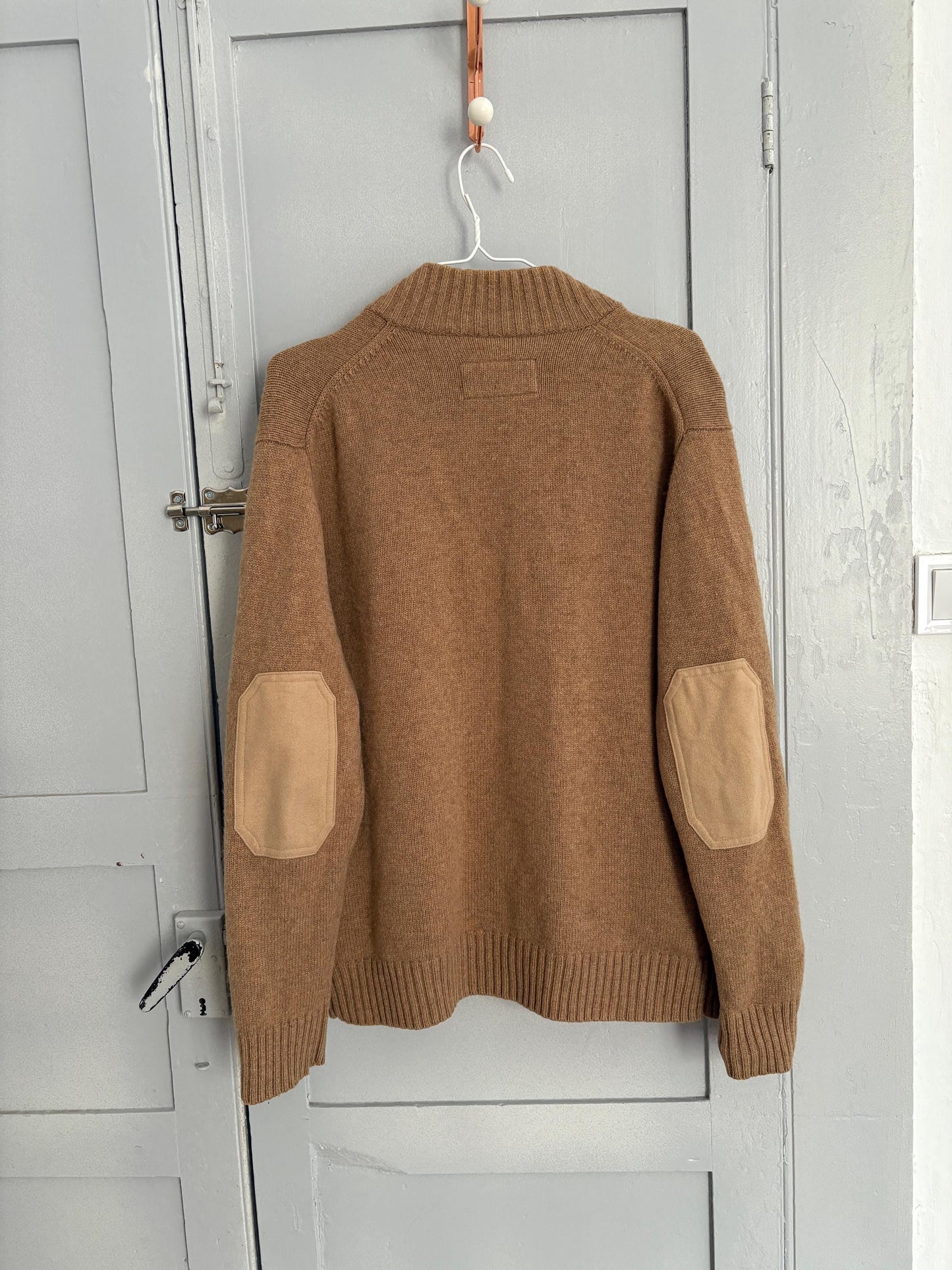 Vintage Tan Wool - CAMEL blend cardigan, Spanish Designer Pedro del Hierro winter sweater, Light brown dark academia clothing, M