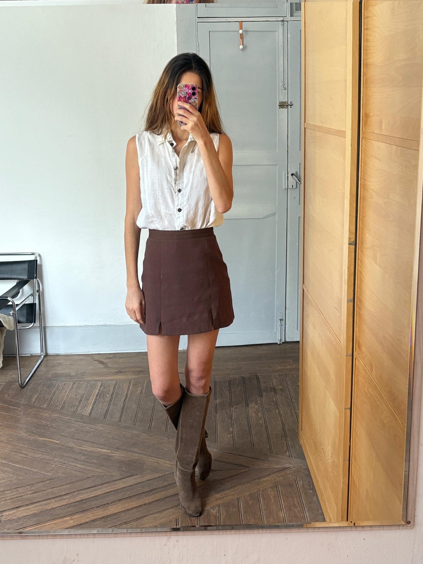 White vintage sleeveless camisole, Collared smart tank top, Elegant Dark Academia sleeveless shirt, S