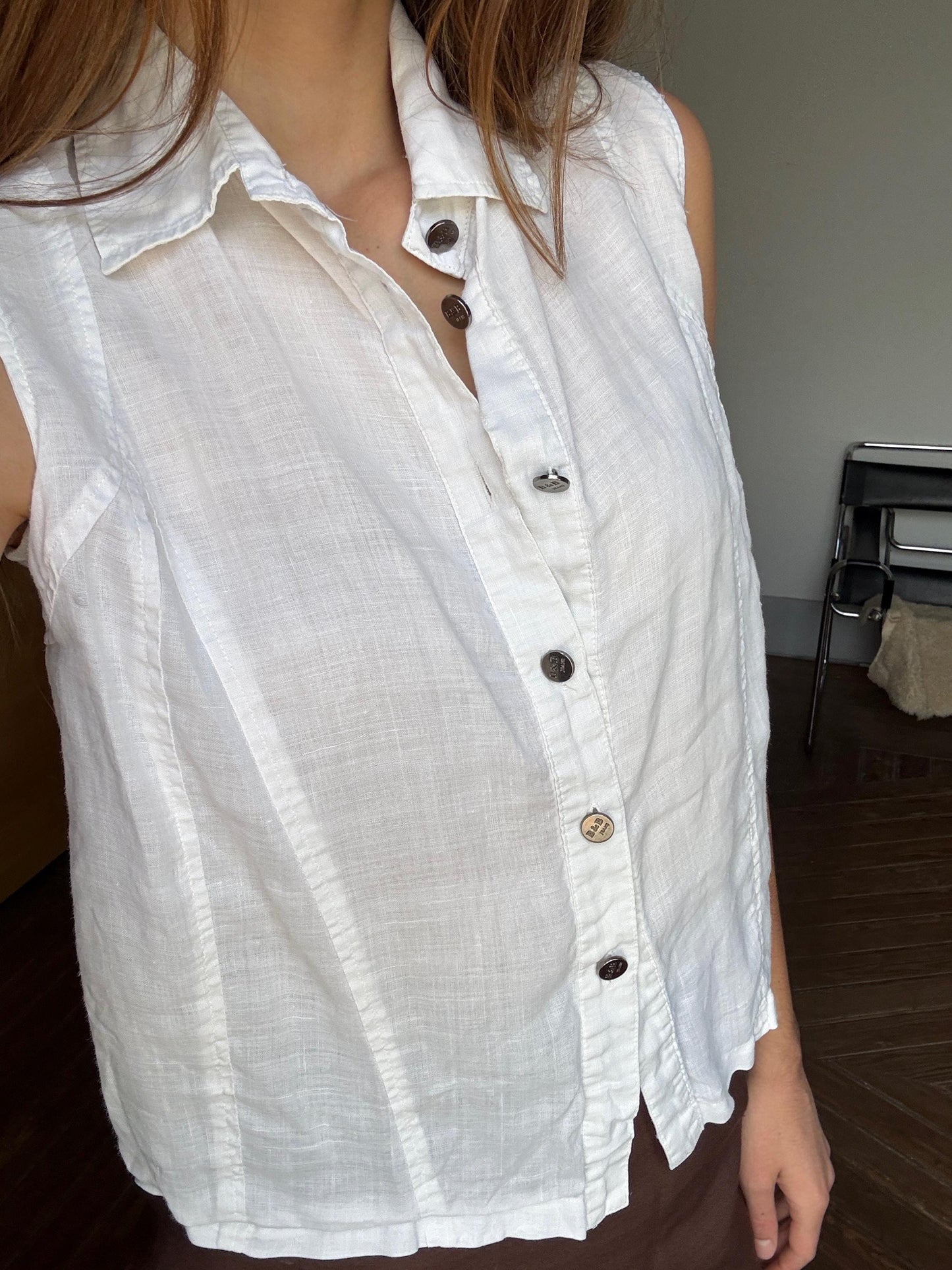 White vintage sleeveless camisole, Collared smart tank top, Elegant Dark Academia sleeveless shirt, S