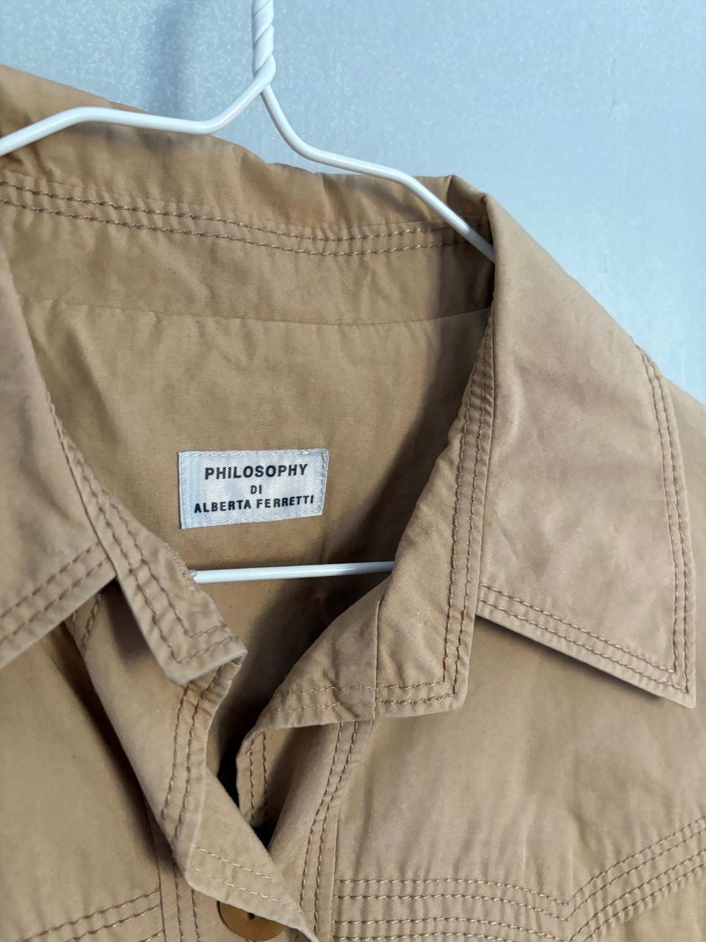 Vintage Philosophy di Alberta Ferretti beige summer jacket, Formal light brown designer blazer, Elegant woman coat, US 4–6